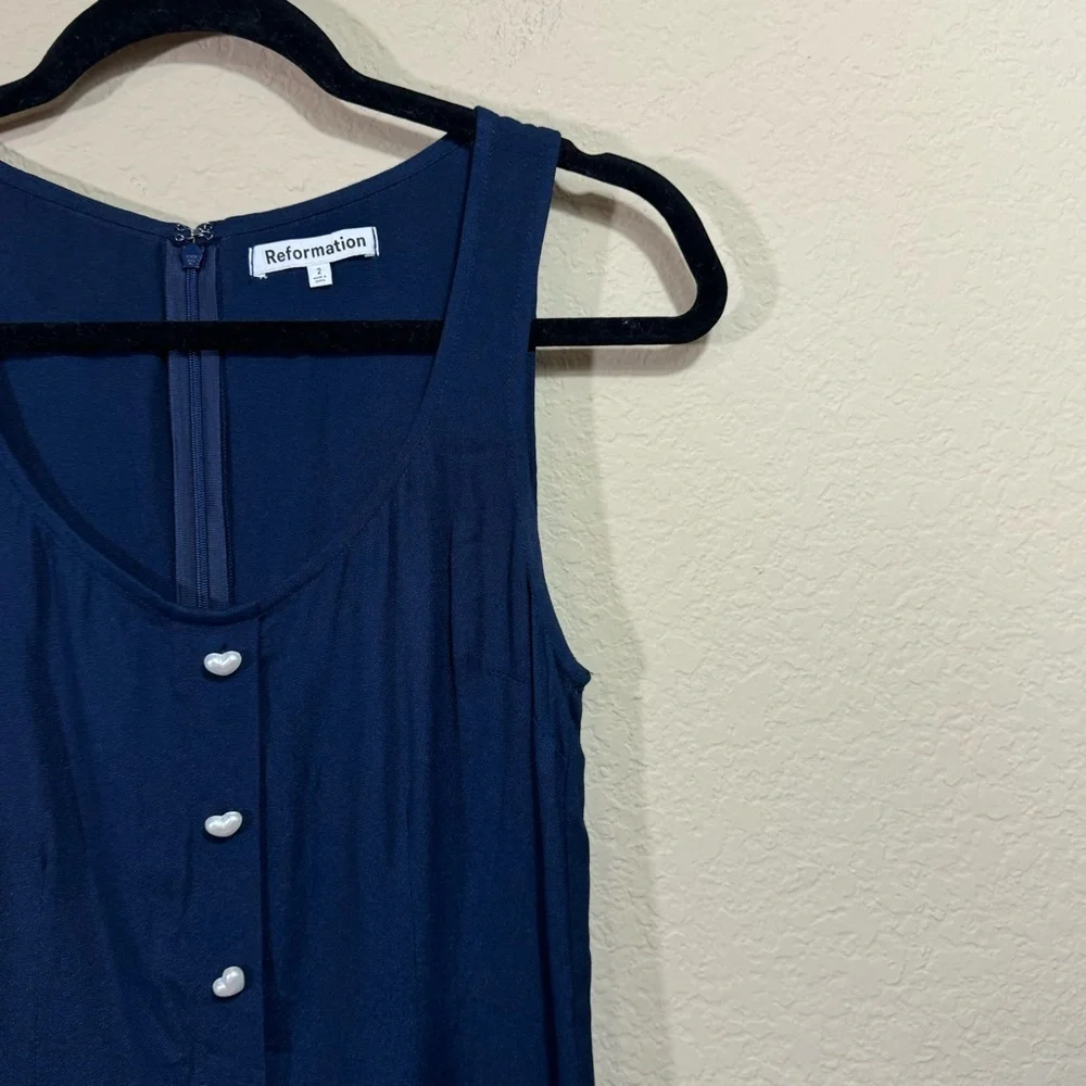 Reformation Women's Navy Lucian Mini Dress Size 2 Heart Button Preppy Party 90's - Picture 5 of 13